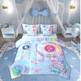 thumbnail image 1 of Manfei Cartoon Album Bedding Comforter Set 7-Piece for Teens, Guitar Print King Bedding Sets, Pop Music Theme Reversible Bed Sheets, Microfiber Bedroom Decor, 1 of 7