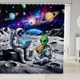 thumbnail image 1 of Manfei Cartoon Alien Astronaut Shower Curtain 72Wx72L,Interstellar Space Bathroom Curtain,Gray, 1 of 5