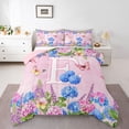 thumbnail image 1 of Manfei Cartoon Alphabet E Print Full Size Comforter Sets,Kawaii Butterfly Bedding Comforter Set,Multicolored,Pink Reversible,3pcs,1 Comforter and 2 Pillowcases, 1 of 7