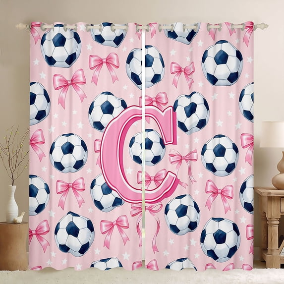 Manfei Cartoon Alphabet Print C Blackout Curtains Set of 2 (52x84 Each),Pink Girly Bow Curtain