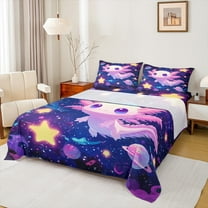 Manfei Cartoon Animal Axolotl Twin Sheet Sets,Dreamy Planet Stars Twin Fitted Sheet,Kawaii Pink Salamander Flat Sheet,For Teens,Microfiber Bedroom Decor,3 Pieces