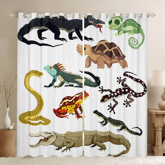 Manfei Cartoon Animal Black Out Curtains, Frog Snake Crocodile Curtains Pack of 2 (42x63 Each), Jungle Wildlife Bedroom Curtains, Window Curtains Room Decor