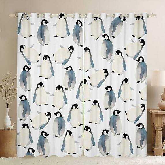 Manfei Cartoon Animal Lover Black Out Curtains, Antarctic Penguin Print Curtains Pack of 2 (42x63 Each), Kawaii Wildlife Bedroom Curtains, Curtains and Drapes Home Decor