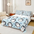 thumbnail image 1 of Manfei Cartoon Animal Lover Twin Sheet Sets, Antarctic Penguin Print Twin Fitted Sheet, Blue Love Heart Flat Sheet, Super Cozy Room Decor, 3-Piece, 1 of 7