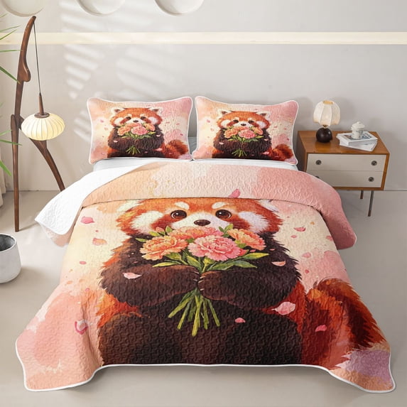 Manfei Cartoon Animal Print Bed Spread Queen,Pretty Floral Print Queen Coverlet Set,Pink,3-Piece