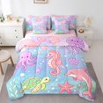 thumbnail image 1 of Manfei Cartoon Animals 7-Piece Twin Bedding,Ocean Themed Art Bedding Comforter Set,Pink,Pink Reversible, 1 of 8