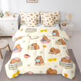 thumbnail image 1 of Manfei Cartoon Animals 7pcs Queen Bedding,Lovely Daily Capybara Print Bedding Comforter Set Queen,Beige,Polkadot Reversible, 1 of 7