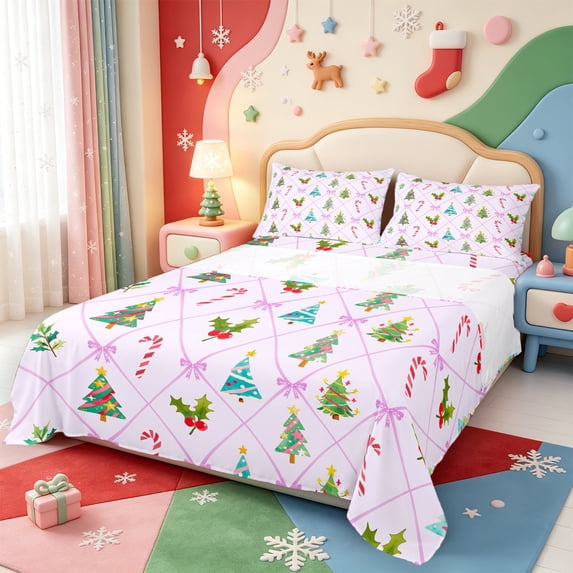 Manfei Cartoon Animals Bed Sheets,Christmas Winter Festive Full Size Sheets,4-Piece,1 Flat Sheet,1 Fitted Sheet and 2 Pillowcases
