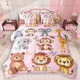 thumbnail image 1 of Manfei Cartoon Animals Twin Bedding Sets 7pcs for Boys Girls, Lion Tiger Giraffe Bedding Comforter Set, Elephant Monkey Bear Sheet Sets, Pink Microfiber Bedroom Decor, 1 of 8