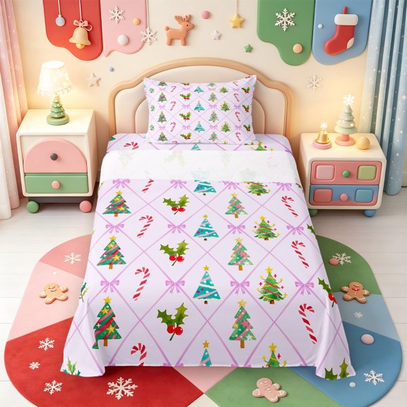 Manfei Cartoon Animals Twin Sheets,Christmas Winter Festive Bedding,3pcs,1 Flat Sheet,1 Fitted Sheet and 1 Pillowcase