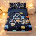 thumbnail image 1 of Manfei Cartoon Astronaut Letter A Zipper Twin Comforter Sets with Fitted Sheet and 2 Pillowcases,Celestial Space Planets Zipper Bedding Set,Navy Blue Reversible,4pcs, 1 of 8