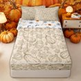 thumbnail image 1 of Manfei Cartoon Autumn Pumpkin Zipper Full Size Comforter Sets with Fitted Sheet and 2 Pillowcases for Teens, Beige Fall Leaf Zipper Bedding Set, Halloween Reversible, 4-Piece, 1 of 6
