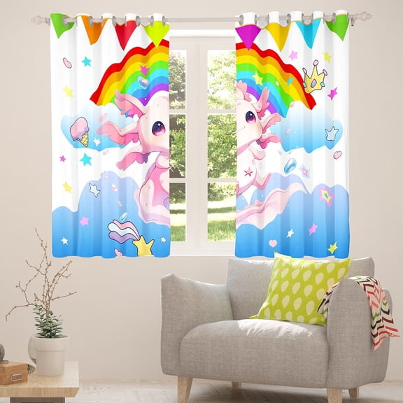 Manfei Cartoon Axolotl Blackout Curtains Set of 2 (38x54 Each),Kawaii Cute Stars Loves Curtains and Drapes,Multicolor Geometric Triangle Living Room Curtains For Girls,Luxury Bedroom Decor