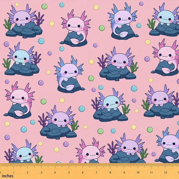 Manfei Cartoon Axolotl Fabric by the Yard 1 Yard, Kawaii Animal Home Decor Fabric by the Yard, Soft Pink