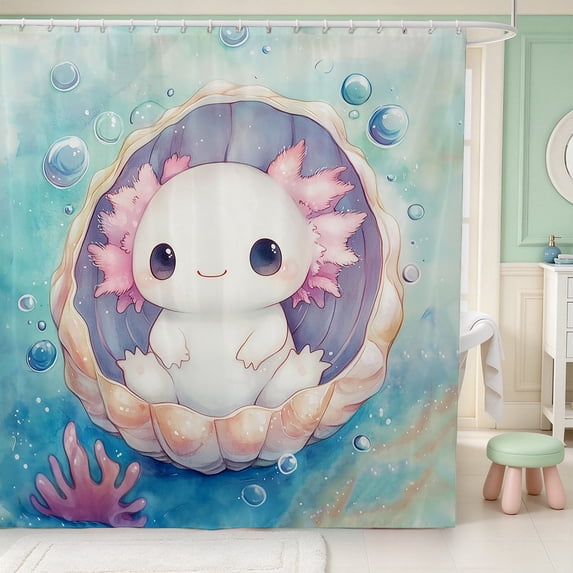 Manfei Cartoon Axolotl Shower Curtain 72Wx84L,Cute Animals Print Bathroom Shower Curtain