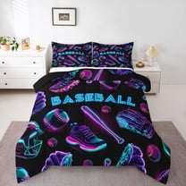 Manfei Cartoon Ball Sports Bedding Comforter Set, Neon Baseball Print Twin Comforter Sets, Teens Boys Girls Kids Reversible Bedding Set, Microfiber Bedroom Decor, 2-Piece