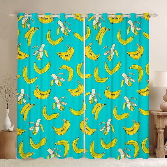 Feelyou Cartoon Banana Curtains Pack of 2 (42x84 Each), Fresh Fruit Curtains Blackout, Teens Boys Girls Preppy Bedroom Curtains, Curtains and Drapes Bedroom Decorative