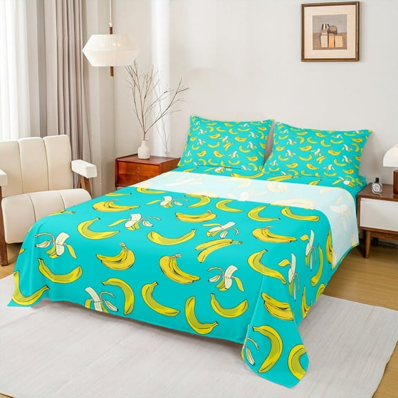 Feelyou Cartoon Banana Full Size Sheets, Fresh Fruit Bed Sheets, Teens Boys Girls Preppy Sheet Sets, Breathable Bedroom Decorative, 4pcs