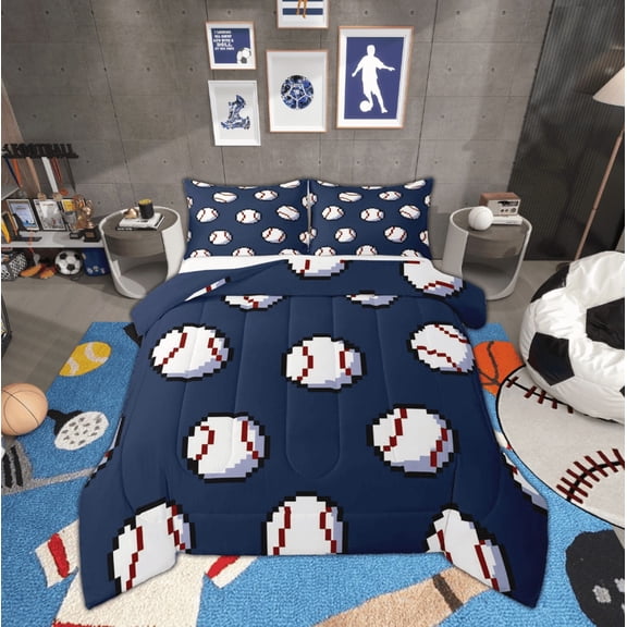 Manfei Cartoon Baseball Bedding Comforter Set for Teens, Sports Lover Twin Comforter Sets, Modern Ball Game Reversible Bedding Set, Super Cozy Room Decor, 2-Piece