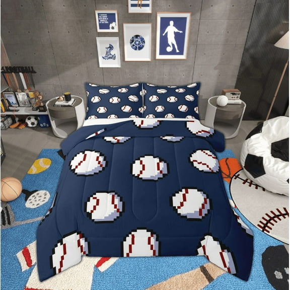 Manfei Cartoon Baseball Bedding Comforter Set for Teens, Sports Lover Twin Comforter Sets, Modern Ball Game Reversible Bedding Set, Super Cozy Room Decor, 2-Piece
