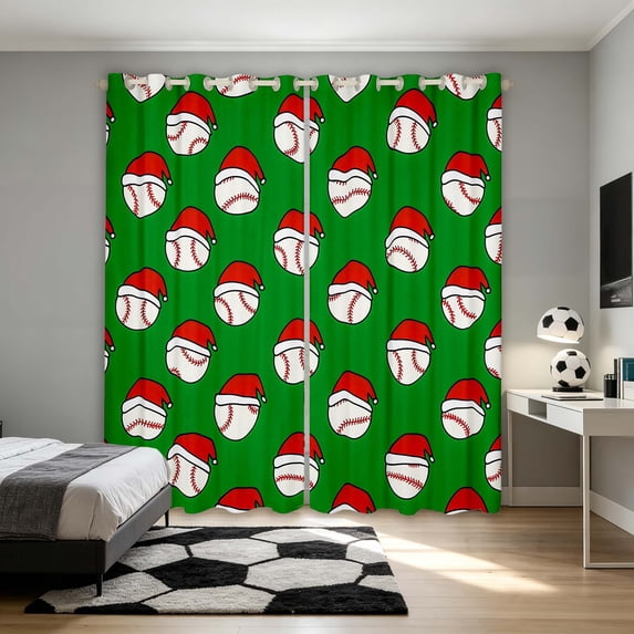 Manfei Cartoon Baseball Blackout Curtains, Merry Christmas Window Curtains Pack of 2 (38x45 Each), Vivid Green Red