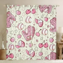 Manfei Cartoon Baseball Glove Black Out Curtains, Yellow Pink Curtains Pack of 2 (42x63 Each), Kawaii Stars Cherry Print Bedroom Curtains, Curtains Blackout Room Decor