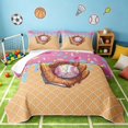 thumbnail image 1 of Manfei Cartoon Baseball Twin Quilt Set, Sports Twin Coverlet Set, Hot Pink Sky Blue Tan, Polka Dots Reversible 2-Piece, 1 Bedspread and 1 Pillowcase, 1 of 7