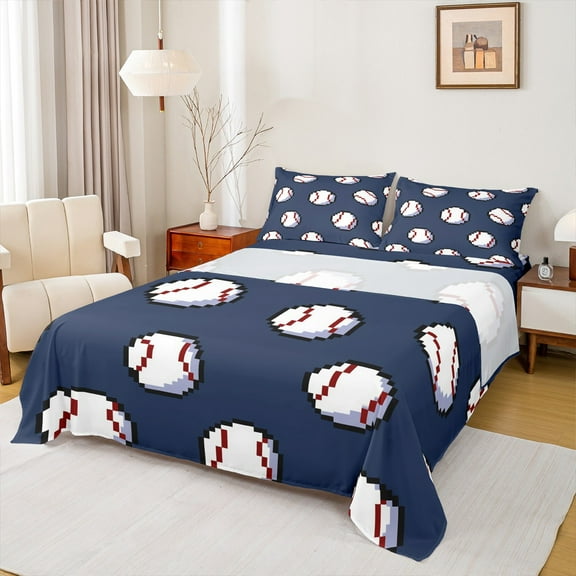 Manfei Cartoon Baseball Twin Sheet Sets for Teens, Sports Lover Twin Fitted Sheet, Modern Ball Game Flat Sheet, Super Cozy Room Decor, 3-Piece