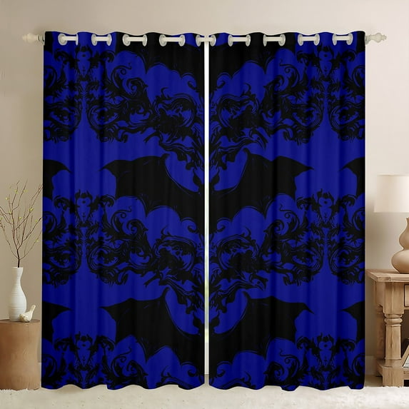 Manfei Cartoon Bat Animal Blackout Curtains Set of 2 (52x84 Each) for Kid, Western Damask Flower Window Curtains, Vintage Bohemian Curtains and Drapes, Curtains and Drapes Home Decor