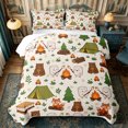 thumbnail image 1 of Manfei Cartoon Bear Fox Quilt Full 3-Piece,Happy Camping Full Bedspread Sets,Cream Green,1 Coverlet and 2 Pillowcases, 1 of 7