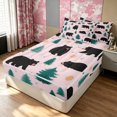 thumbnail image 1 of Manfei Cartoon Bear Zipper Full Size Comforter Sets with Fitted Sheet and 2 Pillowcases, Woodland Jungle Tree Zipper Bedding Set, Pink Green, Pink Reversible, 4-Piece, 1 of 7