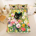 thumbnail image 1 of Manfei Cartoon Black Cat Fitted Sheet Full, Wildflower Butterfly Bed Set, Green Pink, 3-Piece, 1 Fitted Sheet and 2 Pillowcases, 1 of 6