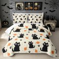 thumbnail image 1 of Manfei Cartoon Black Cat Quilt King, Kawaii Kitten Paw King Coverlet Set, Cream Orange, 3 Pieces, 1 Bedspread and 2 Pillowcases, 1 of 7