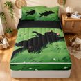 thumbnail image 1 of Manfei Cartoon Black Cat Zipper Twin Comforter Sets with Fitted Sheet and 2 Pillowcases, Grass Meadow Zipper Bedding Set, Green, Black Reversible, 4-Piece, 1 of 7