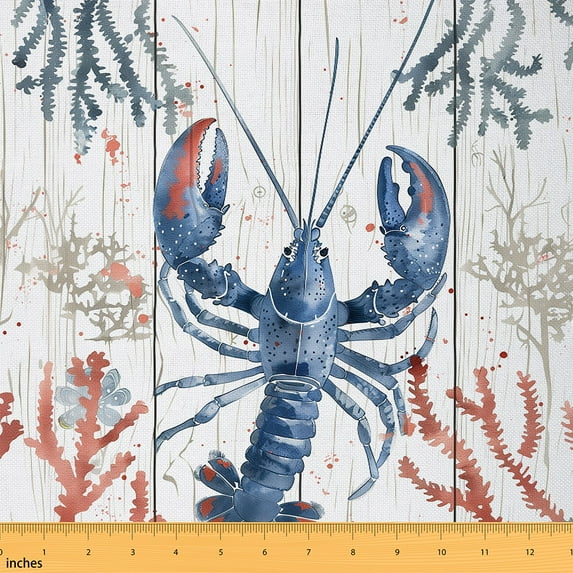 Manfei Cartoon Blue Lobster Fabric by the Yard 3 Yards for Teens, Kawaii Ocean Animal Fabric for Sewing, Watercolor Coral Room Decor Fabric by the Yard, Sewing Fabric Decor