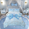 thumbnail image 1 of Manfei Cartoon Blue Ribbon Full Size Comforter Sets, Princess Bowknot Bow Bedding Comforter Set, Teen Boy Girl Kid Reversible Bedding Sets, Super Cozy Room Decor, 3-Piece, 1 of 8