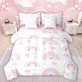 thumbnail image 1 of Manfei Cartoon bohemian Rainbow 7pcs Bedding Comforter Set,Clouds Stars Pattern Queen Bedding Sets,Pink White Blue Queen Sheet Sets For Girls Teens,Luxury Bedroom Decor Reversible, 1 of 8