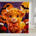 thumbnail image 1 of Manfei Cartoon Bow Highland Cow Shower Curtain 72Wx72L,Happy Halloween Bathroom Curtain,Orange Purple, 1 of 6