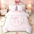 thumbnail image 1 of Manfei Cartoon Bow K Personalized Initial Twin Bedding Sets 7-Piece for Teens Female,Kids Girls Geometric Stripes Chic Flowers Bedding Comforter Set,Pink Reversible,Ultra Soft Home Decor, 1 of 7