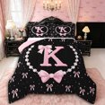 thumbnail image 1 of Manfei Cartoon Bow Letter K Monogrammed Full Size Comforter Sets 3 Pieces for Girls Teens,Princess Alphabet Pearl Bow Print Bedding Sets for Kids,Pink Reversible,Super Cozy Room Decor, 1 of 6
