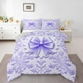 thumbnail image 1 of Manfei Cartoon Bow Ribbon Queen Comforter Set,Lovely Bow Tie Bedding Sets,Pipurple Snowflake Bedding Comforter Set For Girl Teens,Breathable Home Decor Reversible,3pcs, 1 of 7