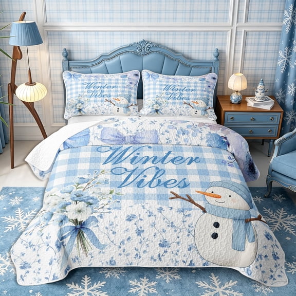 Manfei Cartoon Bow Snowman Twin Quilt Set 2 Pieces,Merry Christmas Twin Coverlet Set,1 Bedspread and 1 Pillowcase