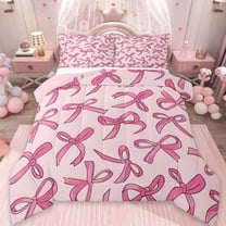 Manfei Cartoon Bow Tie Bedding Comforter Set,Cute Bowknot Ribbon Twin Comforter Sets,Girl Pink Bedding Set For Teens,Luxury Bedroom Decor Reversible,2-Piece
