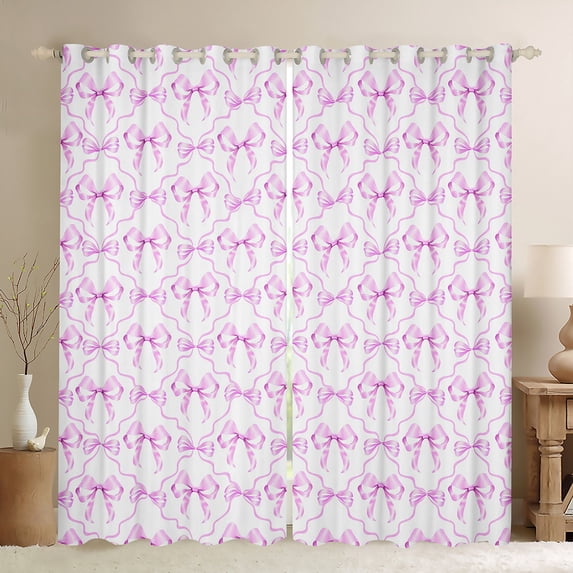 Manfei Cartoon Bow Tie Black Out Curtains,Girl Kawaii Bowknot Curtains Pack of 2 (42x63 Each),White Pink Bedroom Curtains For Teens,Luxury Bedroom Decor