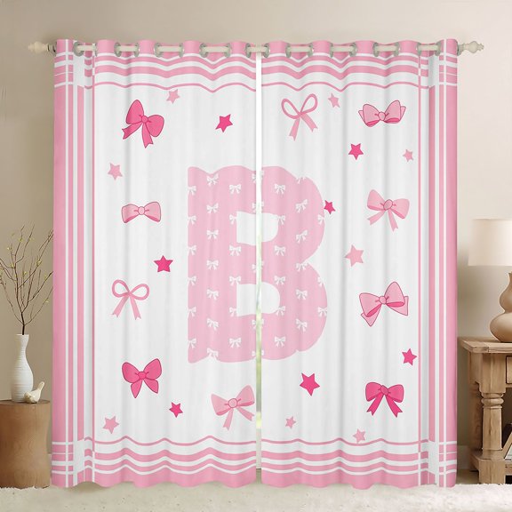 Manfei Cartoon Bow Tie Letter Monogrammed B Black Out Curtains for Kids Girls,Kawaii Princess Bowknot Curtains Pack of 2 (42x63 Each) for Teens Female,Luxury Bedroom Decor