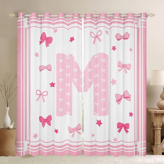 Manfei Cartoon Bow Tie Letter Monogrammed M Black Out Curtains for Kids Girls,Kawaii Princess Bowknot Curtains Pack of 2 (42x63 Each) for Teens Female,Super Cozy Room Decor