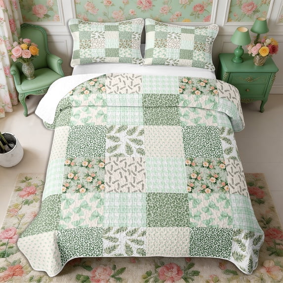 Manfei Cartoon Bow Twin Quilt Set 2 Pieces,Floral Leopard Print Twin Coverlet Set,1 Bedspread and 1 Pillowcase