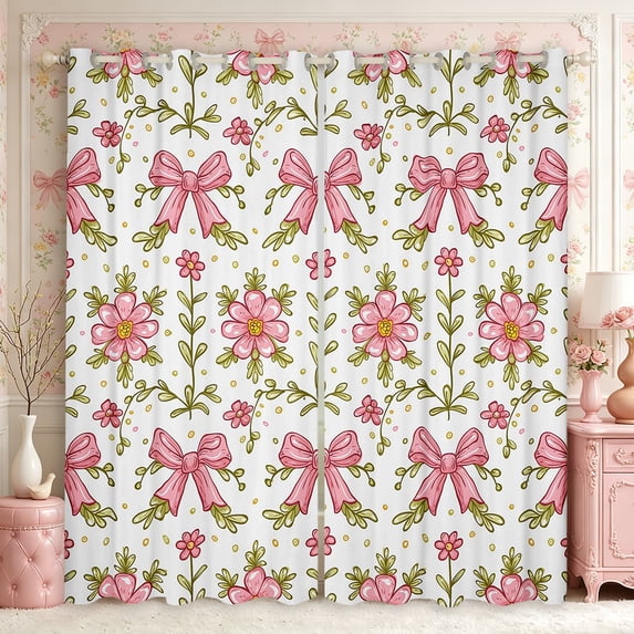 Manfei Cartoon Bow Wildflower Blackout Curtains,Dreamy Princess Window Curtains Pack of 2 (38x45 Each)