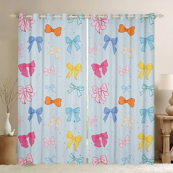 Manfei Cartoon Bow-tie Curtains and Drapes (42x84), Colorful Bow Blackout Curtains for Bedroom, Cute Princess Curtains for Living Room, Living Room Curtains Bedroom Decorative
