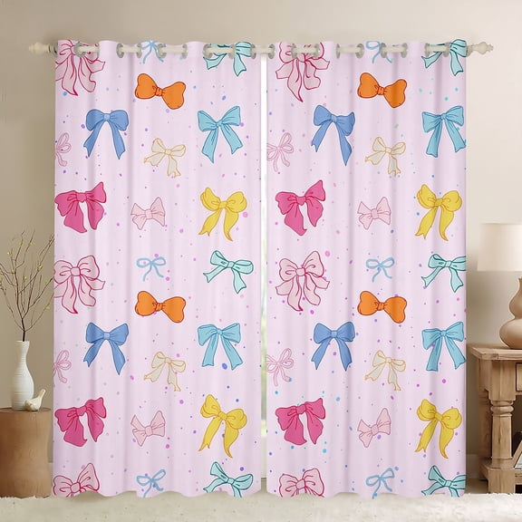 Manfei Cartoon Bow-tie Curtains for Living Room, Colorful Bow Blackout Curtains Set of 2 (52x84), Cute Princess Curtains and Drapes (52x84), Window Drapes Room Decoration